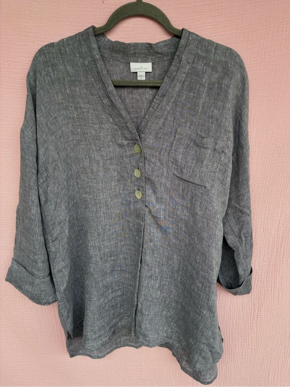 J.Jill 100% Linen Gray V-Neck Top Size Medium